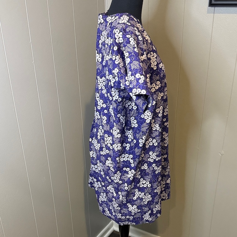 B14 Floral Purple Midi Short Sleeve Shift Dress - Picture 3 of 5